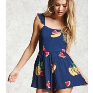 Forever 21 Cap Sleeve Fruit Romper Navy Size S